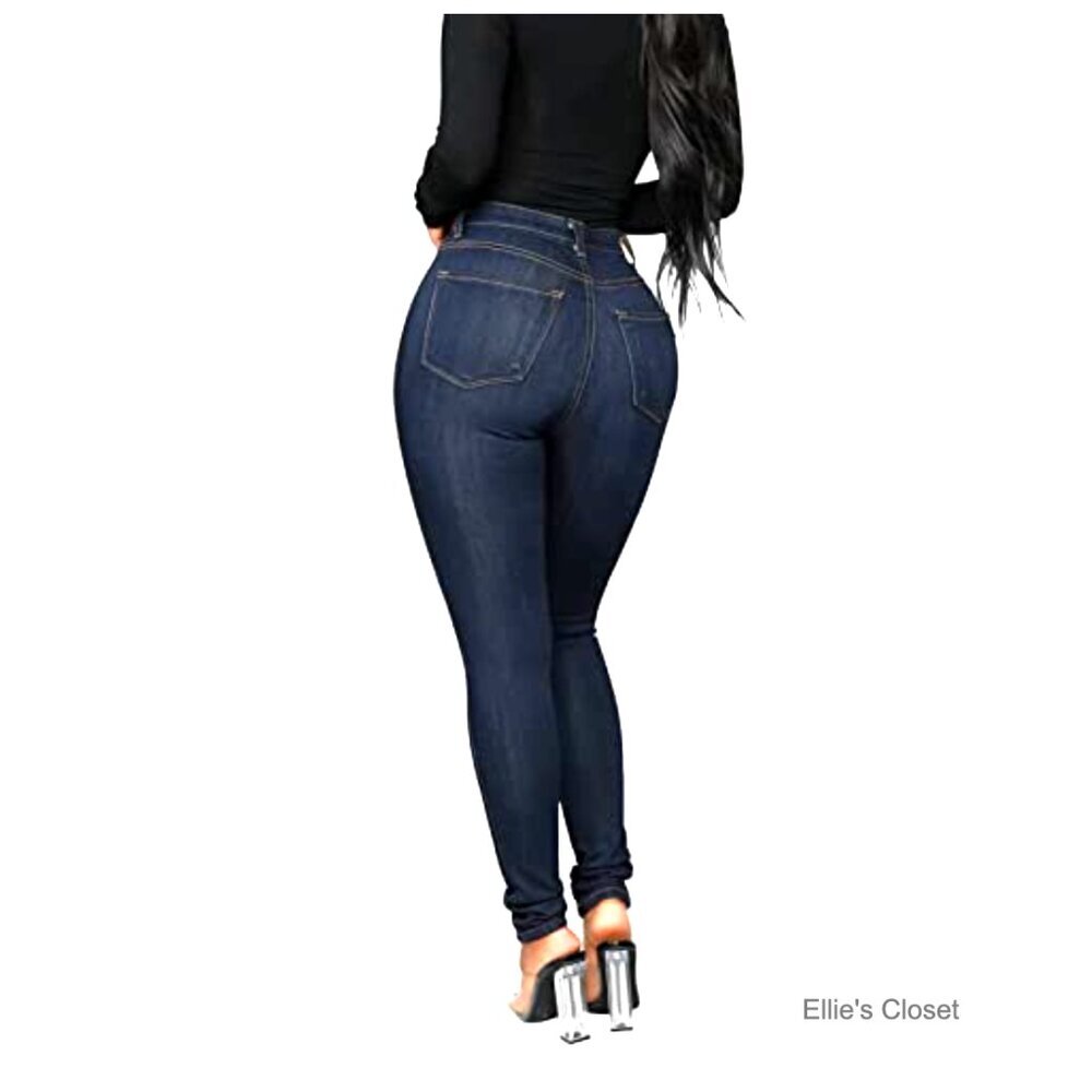 Classic High Waisted Skinny Stretch Butt Lifting Jeans Slim Fit Denim Pants - Picture 3 of 6
